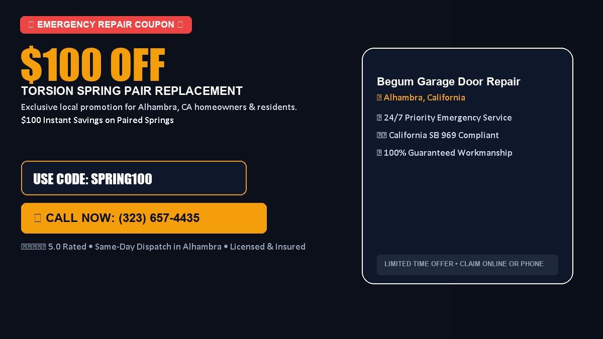 Begum Garage Door Repair $100 OFF Dual Torsion Spring Replacement