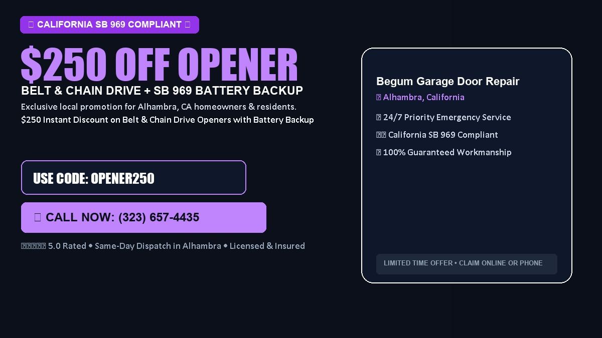 Begum Garage Door Repair $250 OFF Premium LiftMaster Opener Installation in Alhambra, CA