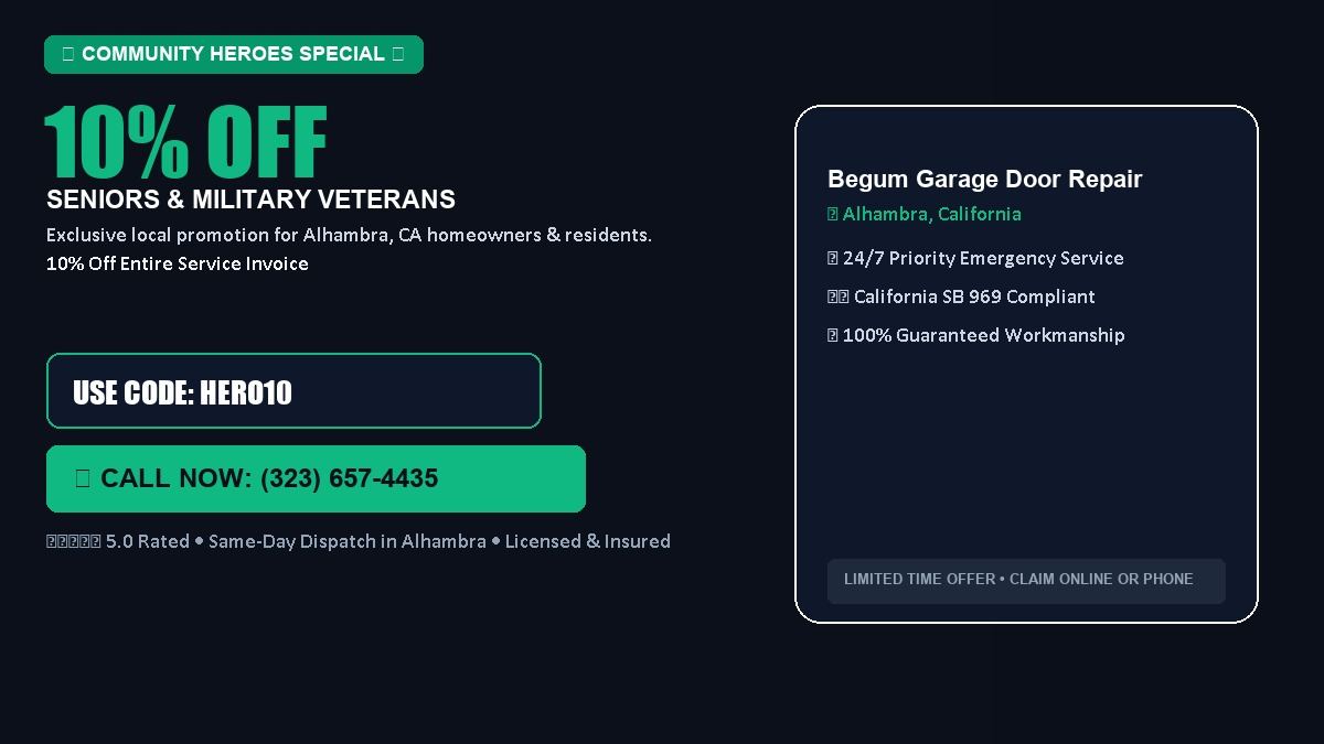 Begum Garage Door Repair 10% OFF Seniors & Military Veterans